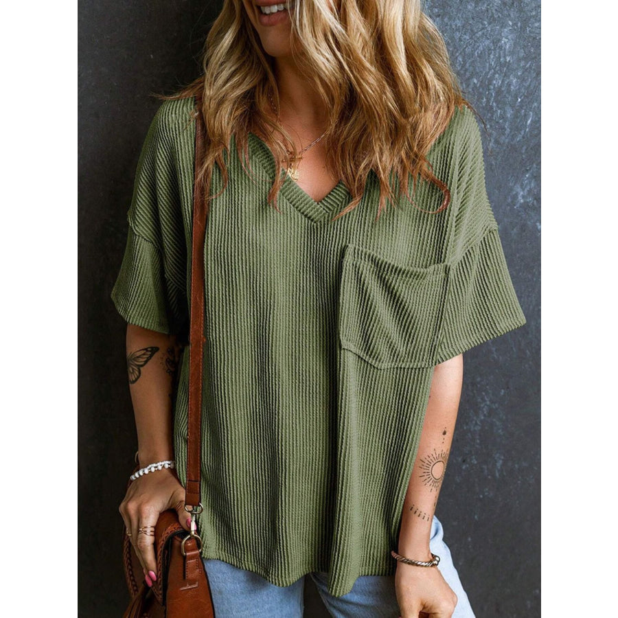 Textured V-Neck Half Sleeve T-Shirt Apparel and Accessories