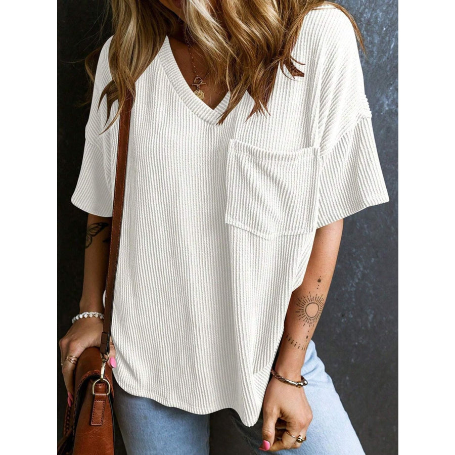 Textured V-Neck Half Sleeve T-Shirt Apparel and Accessories