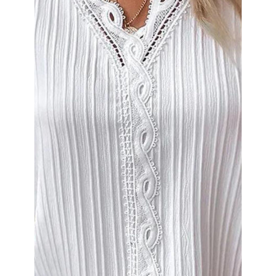 Textured V - Neck Long Sleeve Blouse Apparel and Accessories