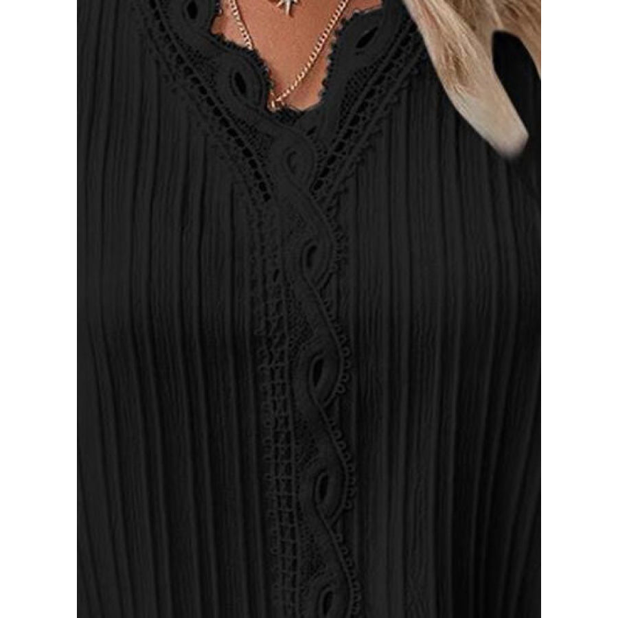 Textured V - Neck Long Sleeve Blouse Apparel and Accessories