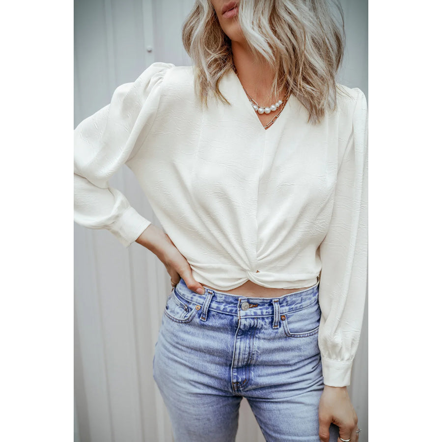 Textured V-Neck Long Sleeve Blouse Apparel and Accessories