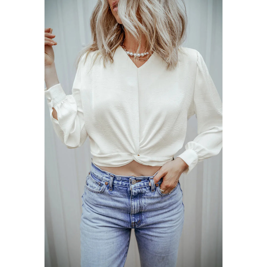 Textured V-Neck Long Sleeve Blouse Apparel and Accessories