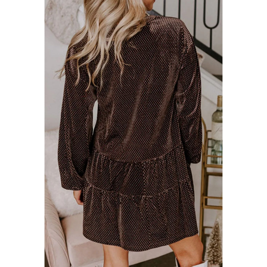 Textured V-Neck Long Sleeve Mini Dress Apparel and Accessories