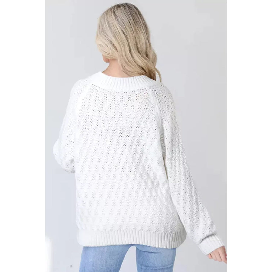 Textured V-Neck Long Sleeve Sweater Apparel and Accessories