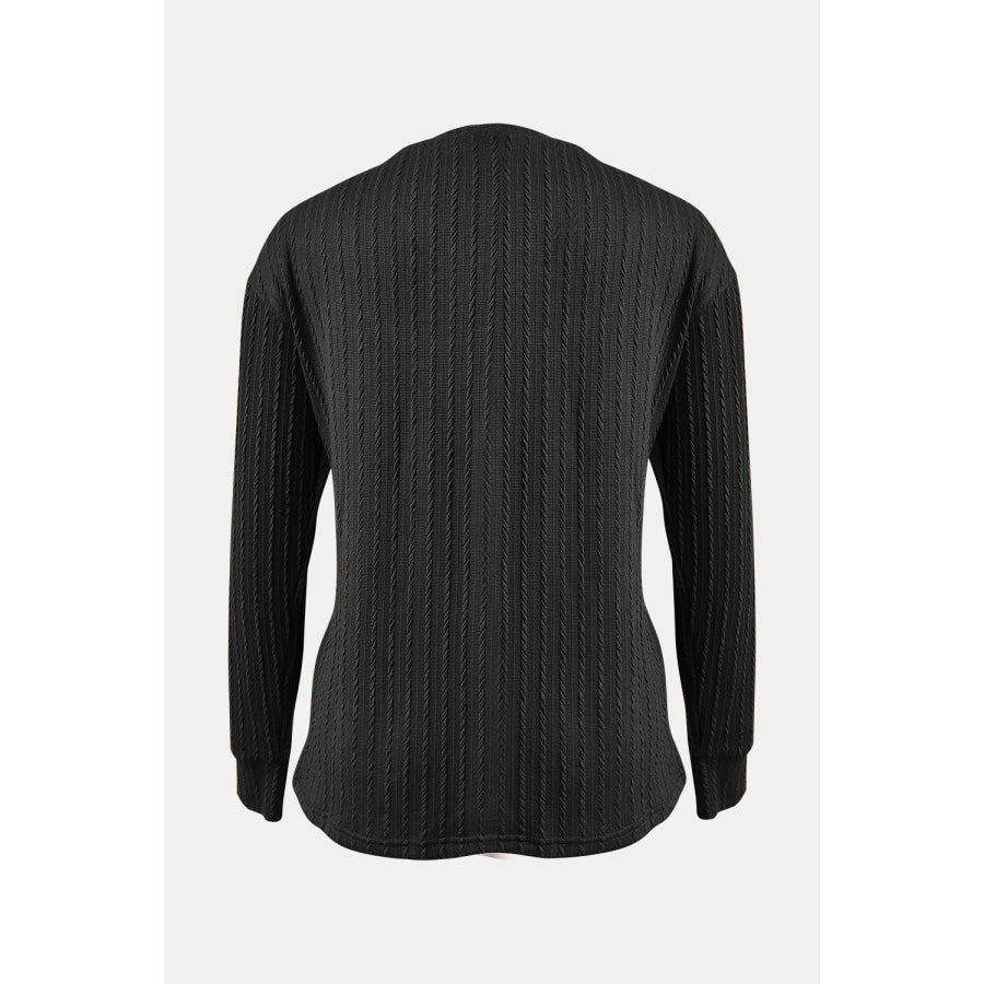 Textured V-Neck Long Sleeve T-Shirt Apparel and Accessories