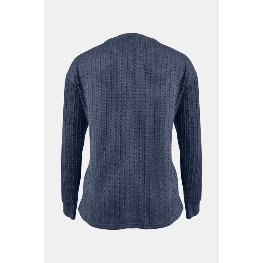 Textured V-Neck Long Sleeve T-Shirt Apparel and Accessories