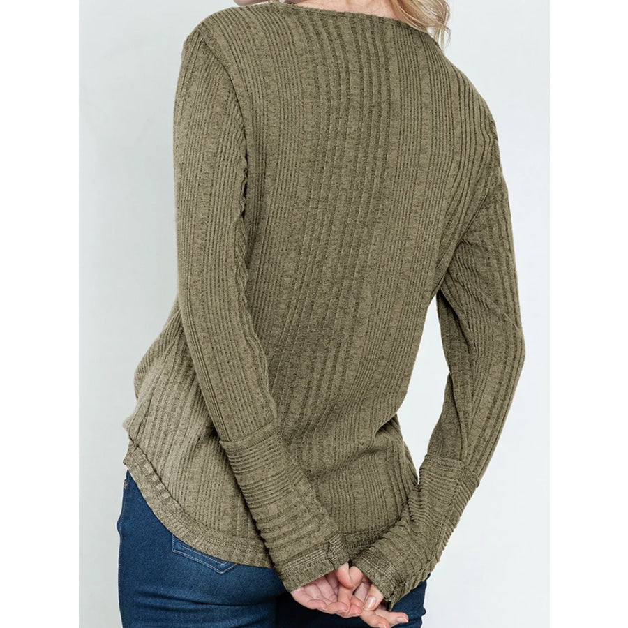 Textured V-Neck Long Sleeve T-Shirt Apparel and Accessories