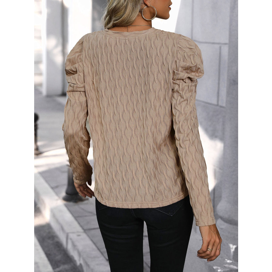 Textured V-Neck Long Sleeve Top Apparel and Accessories