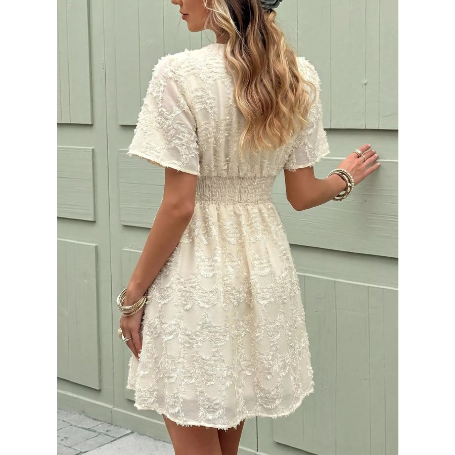 Textured V-Neck Mini Dress Apparel and Accessories