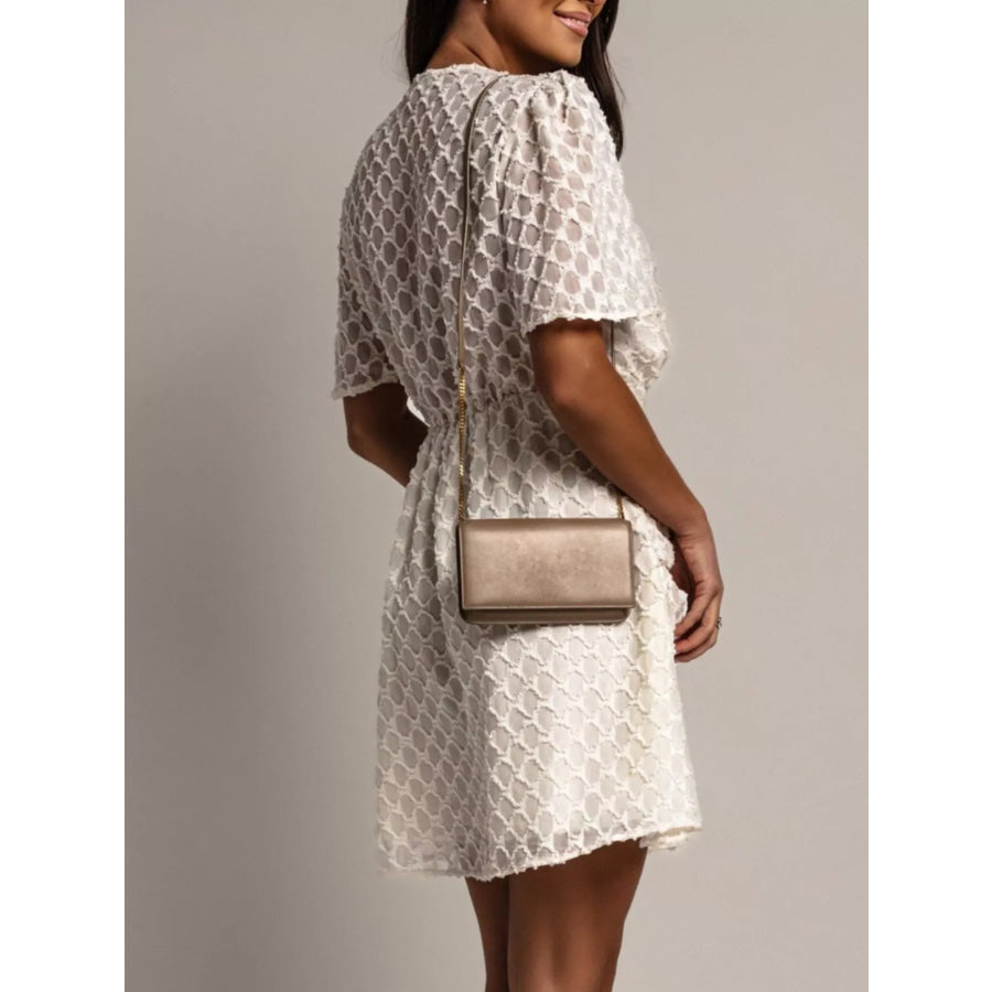 Textured V-Neck Ruched Mini Dress Apparel and Accessories