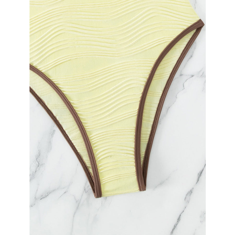 Textured V - Neck Spaghetti Strap One - Piece Swimwear Apparel and Accessories