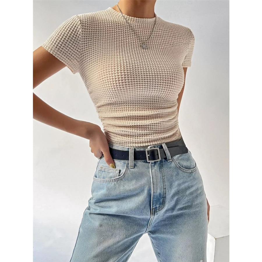 Textured Waffle Knit Slim Fit T-Shirt Beige / S Apparel and Accessories