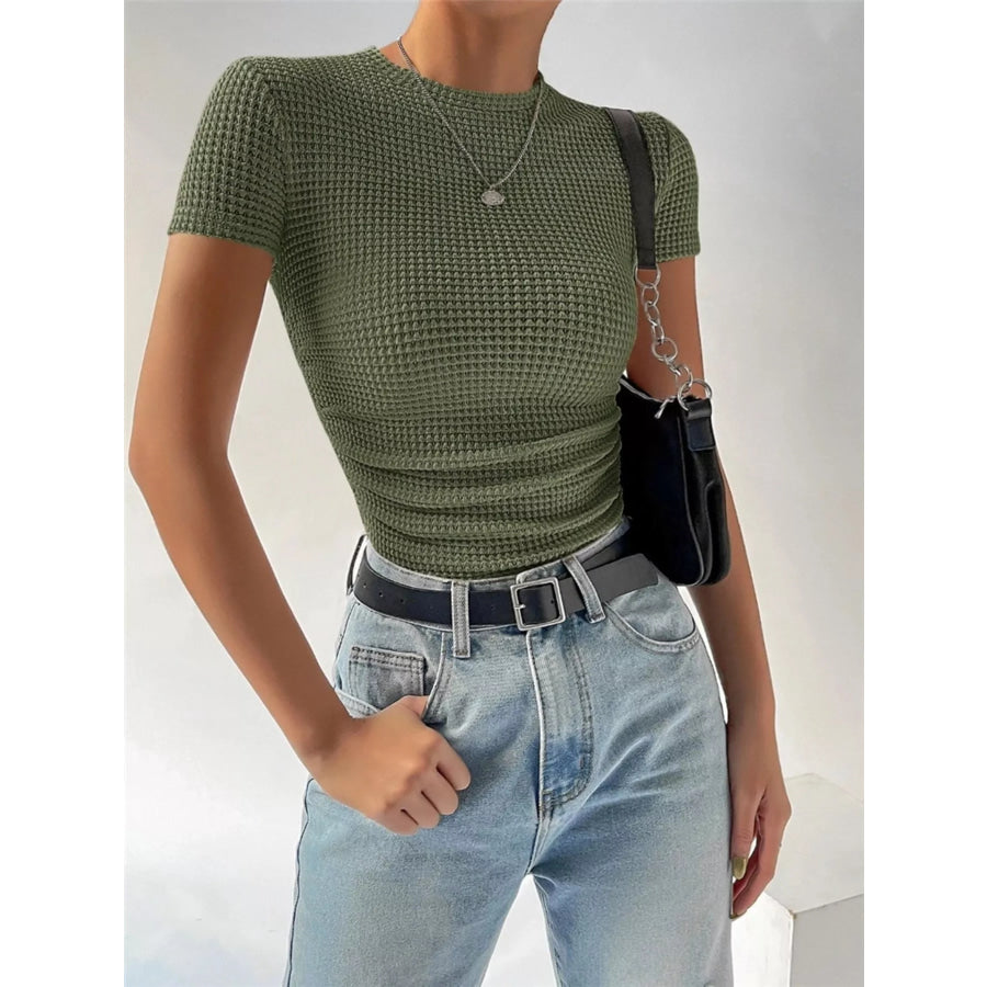 Textured Waffle Knit Slim Fit T-Shirt Moss / S Apparel and Accessories