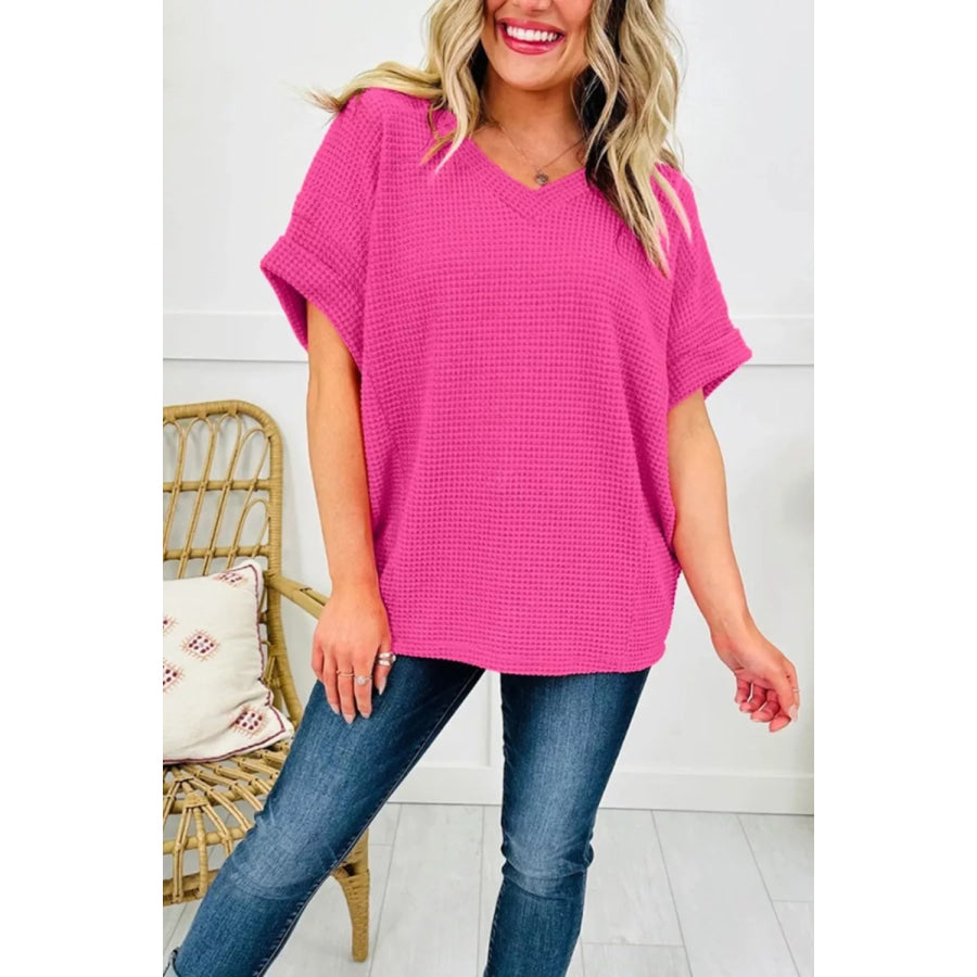 Textured Waffle Knit V-Neck T-Shirt Apparel and Accessories