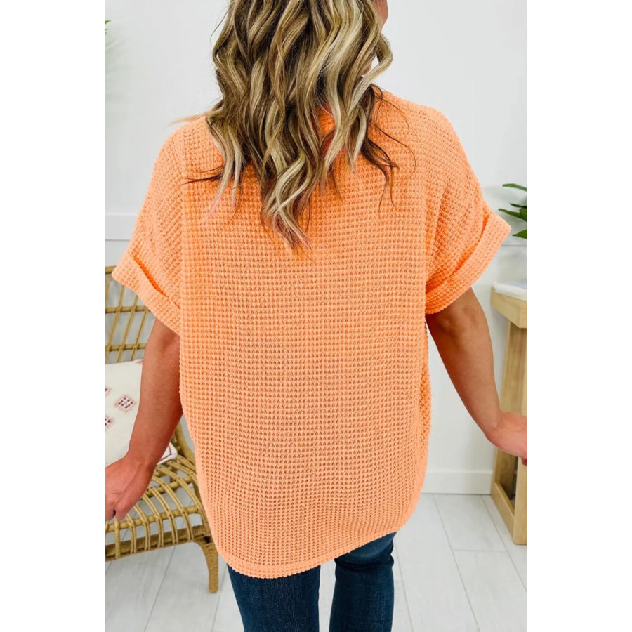 Textured Waffle Knit V-Neck T-Shirt Apparel and Accessories