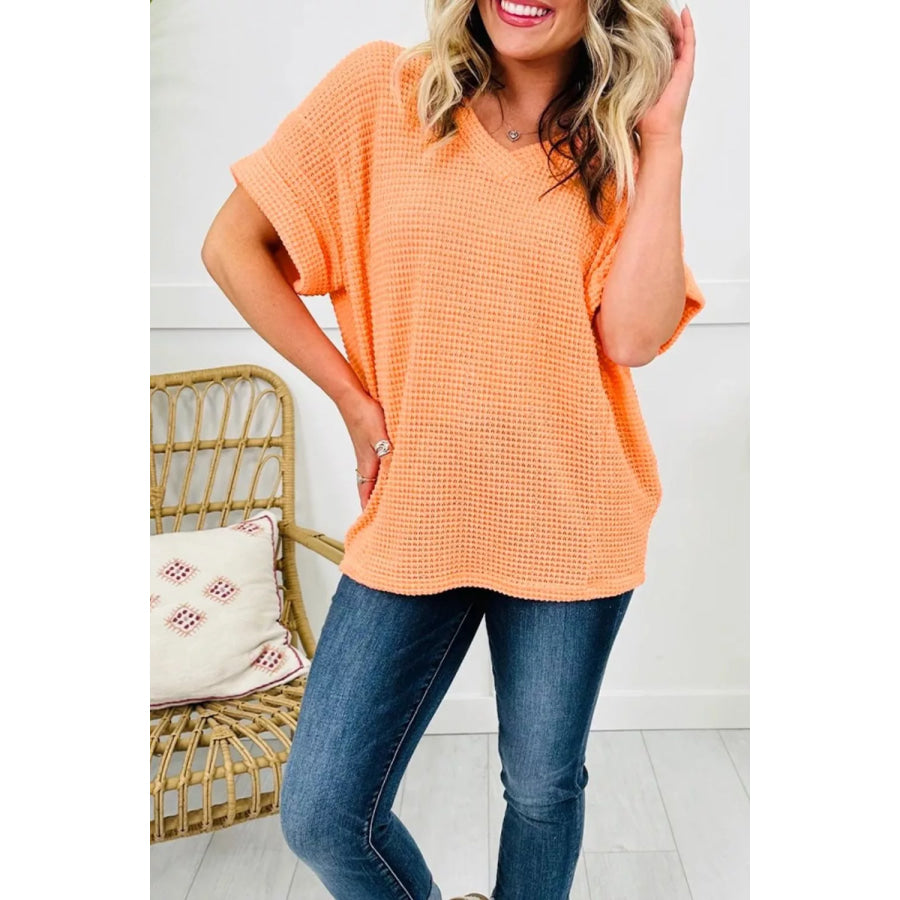 Textured Waffle Knit V-Neck T-Shirt Apparel and Accessories