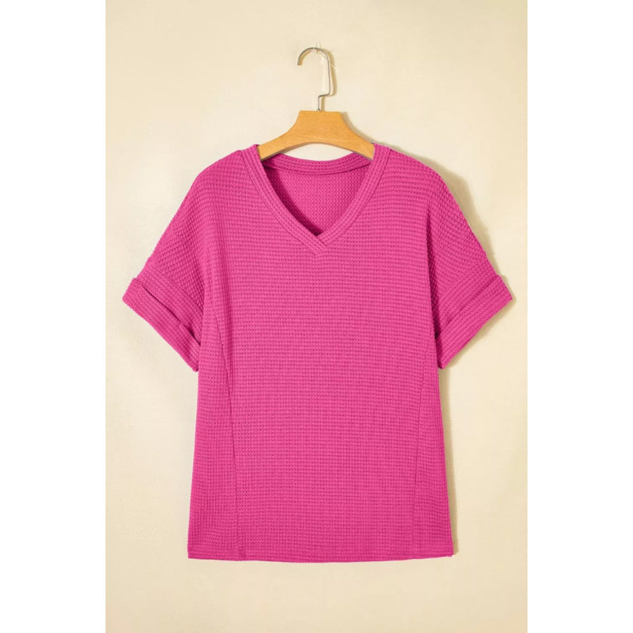 Textured Waffle Knit V-Neck T-Shirt Apparel and Accessories