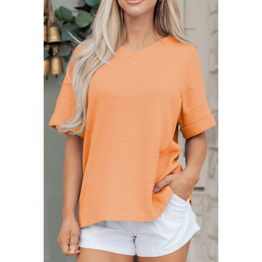 Textured Waffle Knit V-Neck T-Shirt Apparel and Accessories