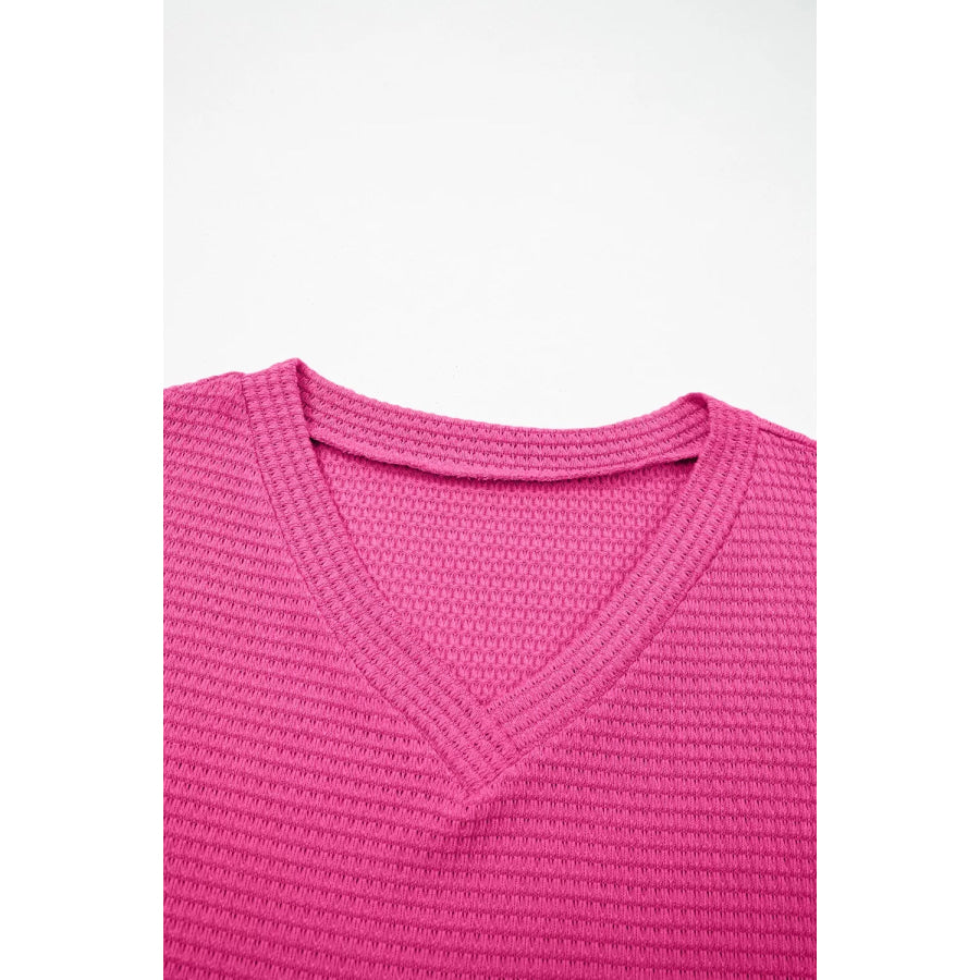 Textured Waffle Knit V-Neck T-Shirt Apparel and Accessories