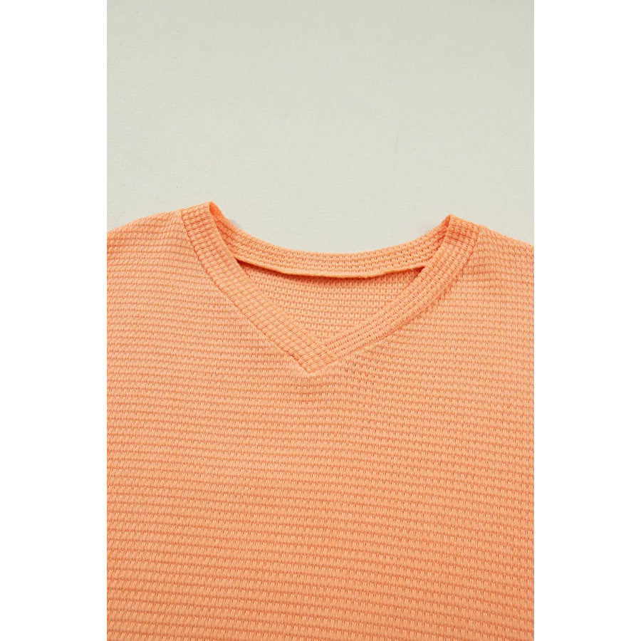 Textured Waffle Knit V-Neck T-Shirt Apparel and Accessories