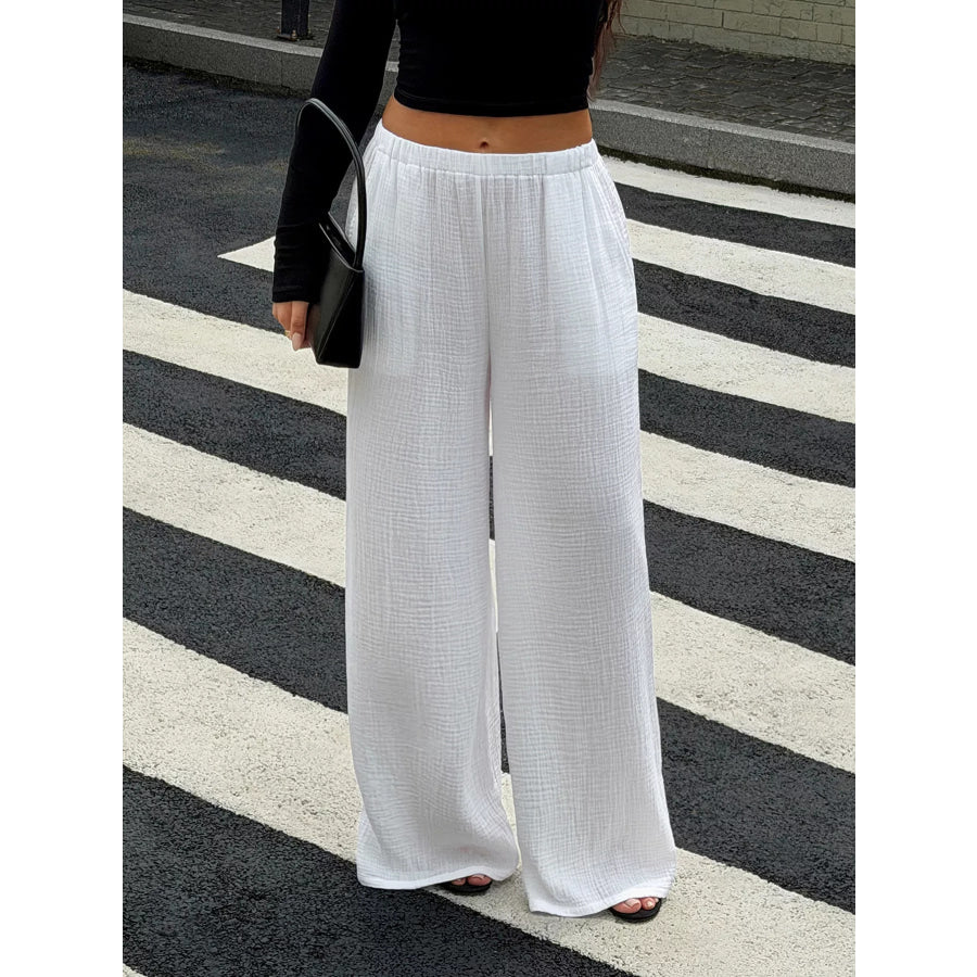 Textured Wide-Leg Casual Pants Apparel and Accessories