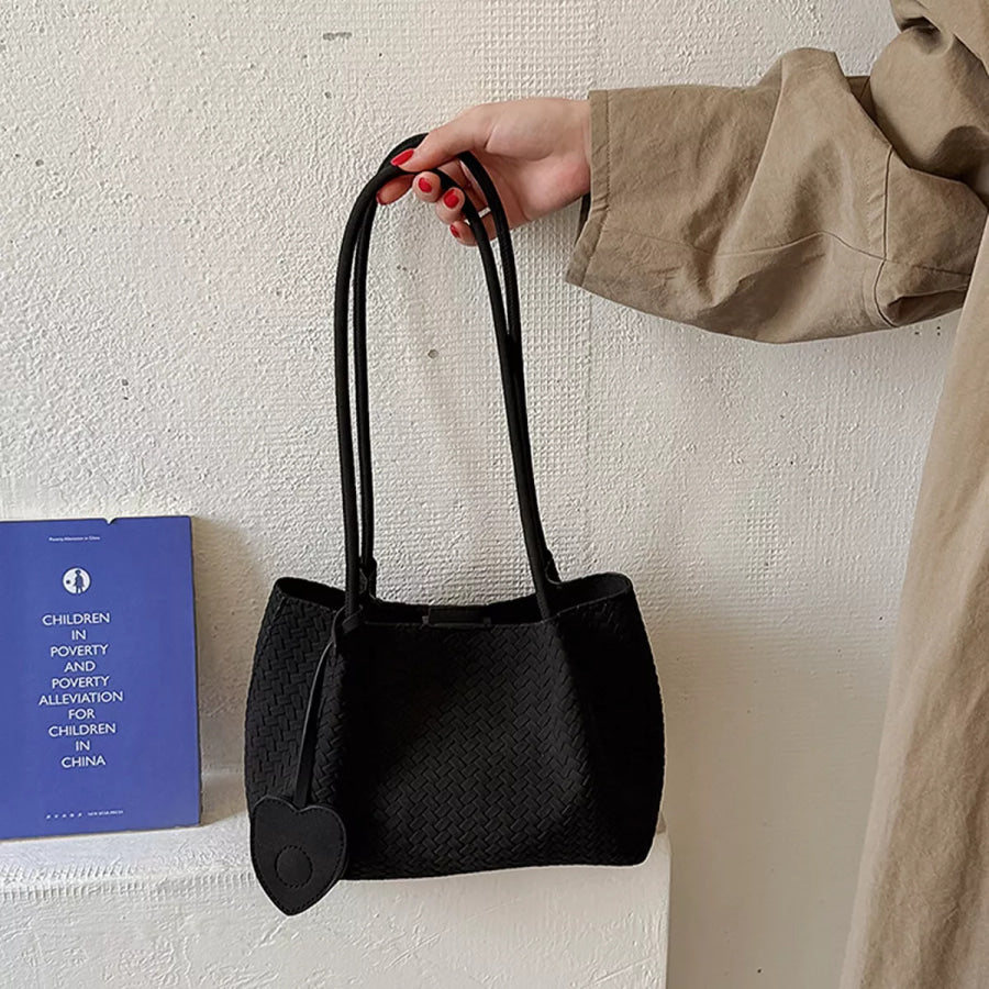 Textured Woven Shoulder Bag Black / onesize Apparel and Accessories