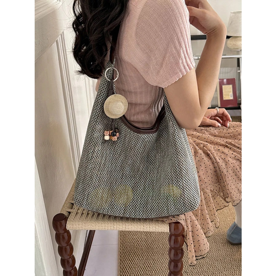 Textured Woven Shoulder Bag Gray / One Size Apparel and Accessories