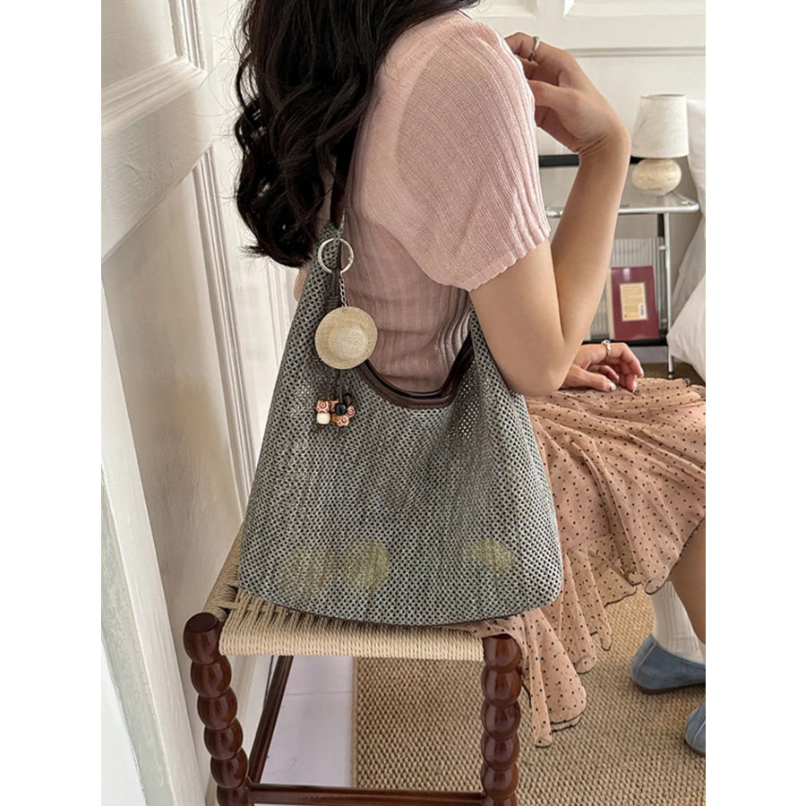 Textured Woven Shoulder Bag Gray / One Size Apparel and Accessories