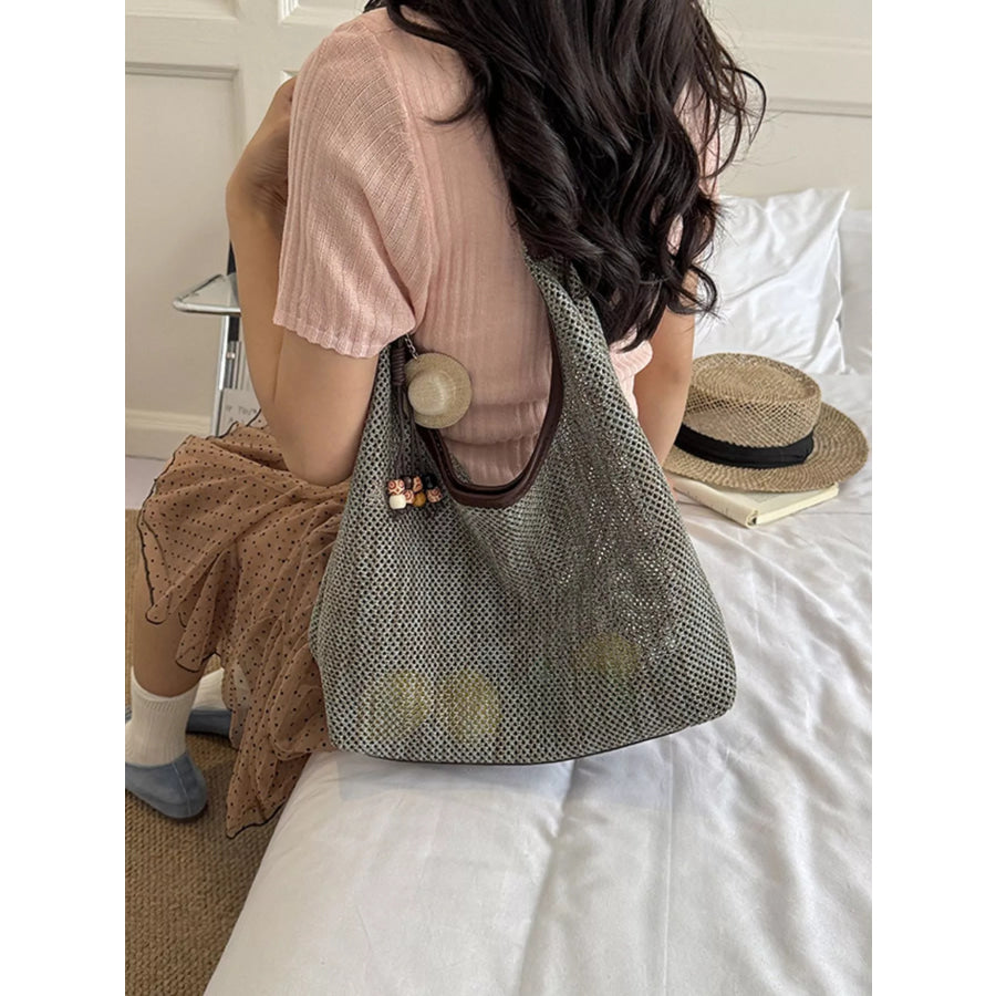 Textured Woven Shoulder Bag Gray / One Size Apparel and Accessories