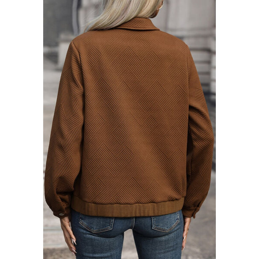 Textured Zip Up Collared Neck Jacket Burnt Umber / S Clothing