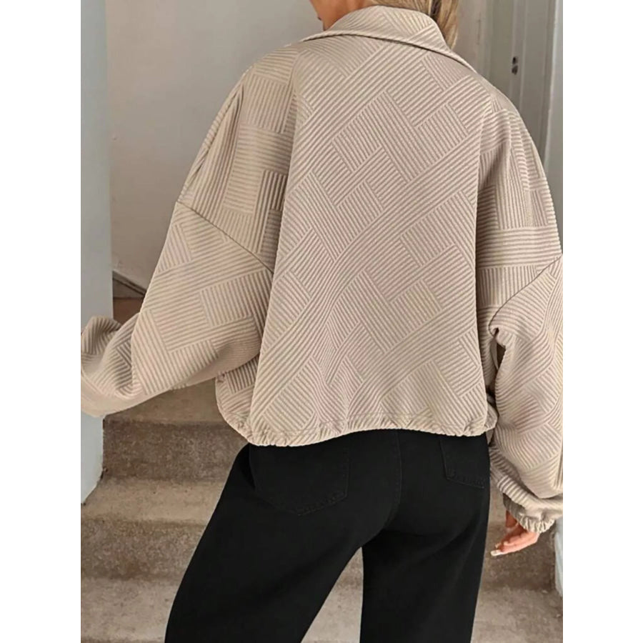 Textured Zip-Up Drawstring Hem Jacket Apparel and Accessories