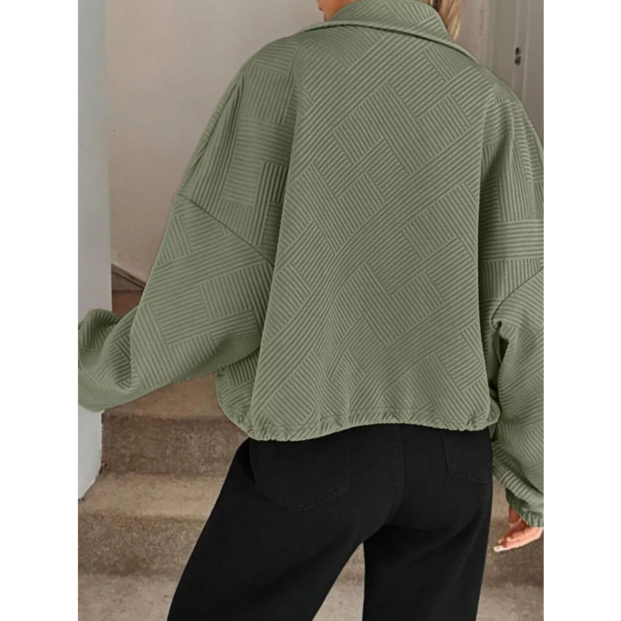 Textured Zip-Up Drawstring Hem Jacket Apparel and Accessories