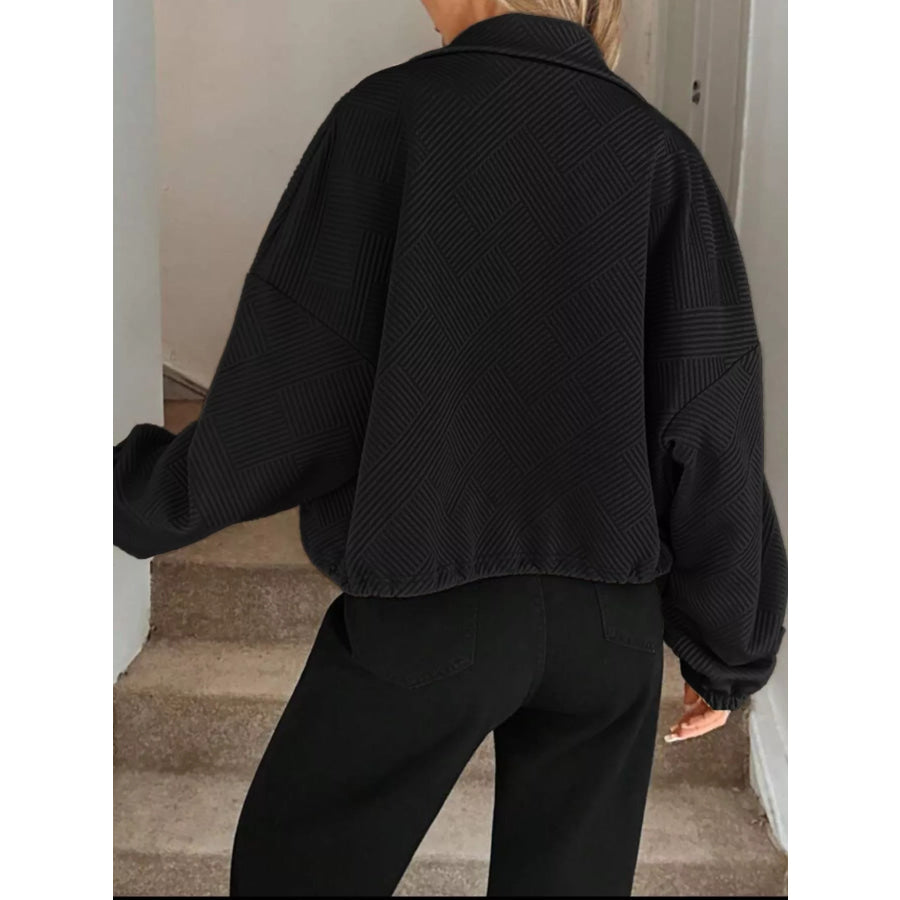 Textured Zip-Up Drawstring Hem Jacket Apparel and Accessories