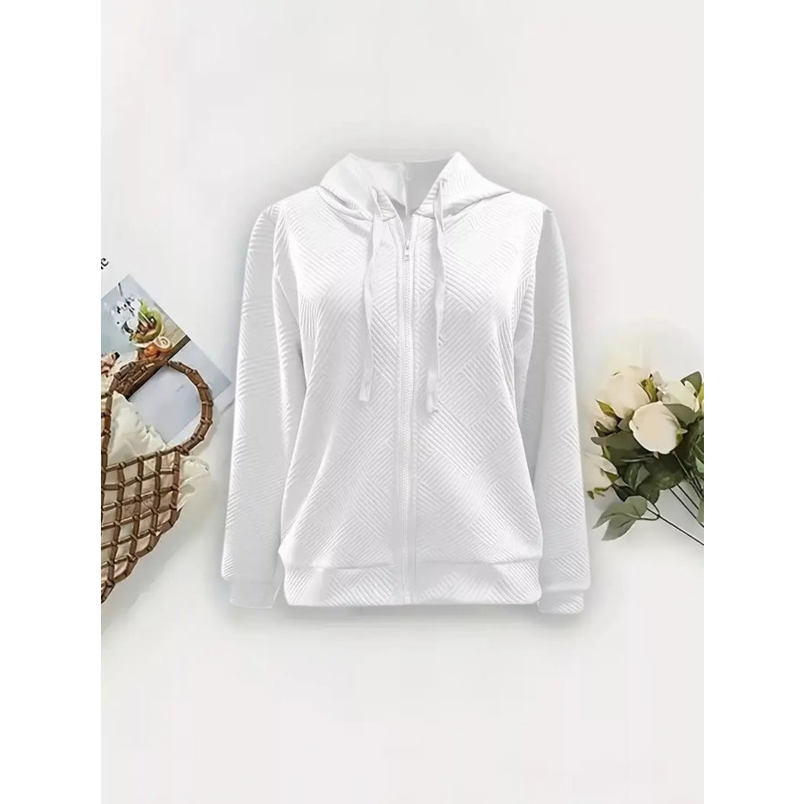 Textured Zip-Up Hooded Jacket Apparel and Accessories