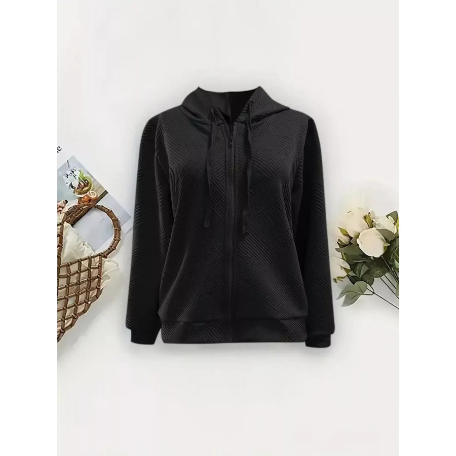 Textured Zip-Up Hooded Jacket Apparel and Accessories