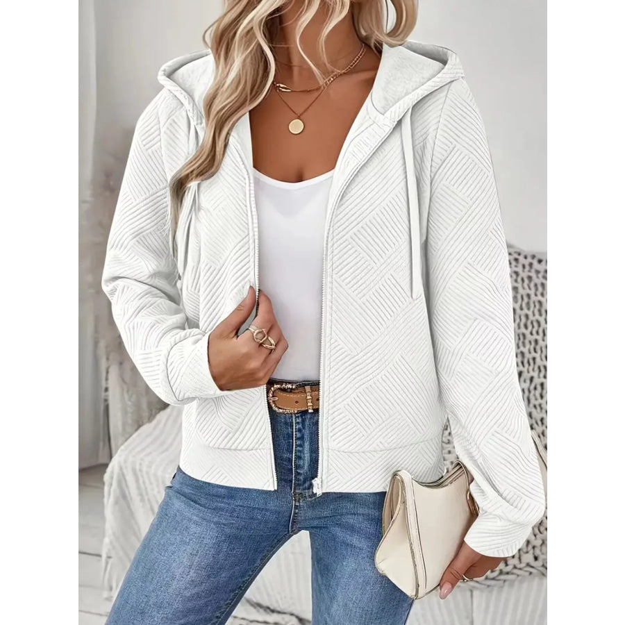 Textured Zip-Up Hooded Jacket White / S Apparel and Accessories