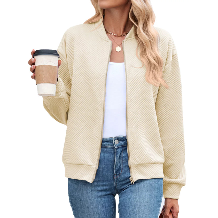 Textured Zip Up Jacket Apricot / S Apparel and Accessories