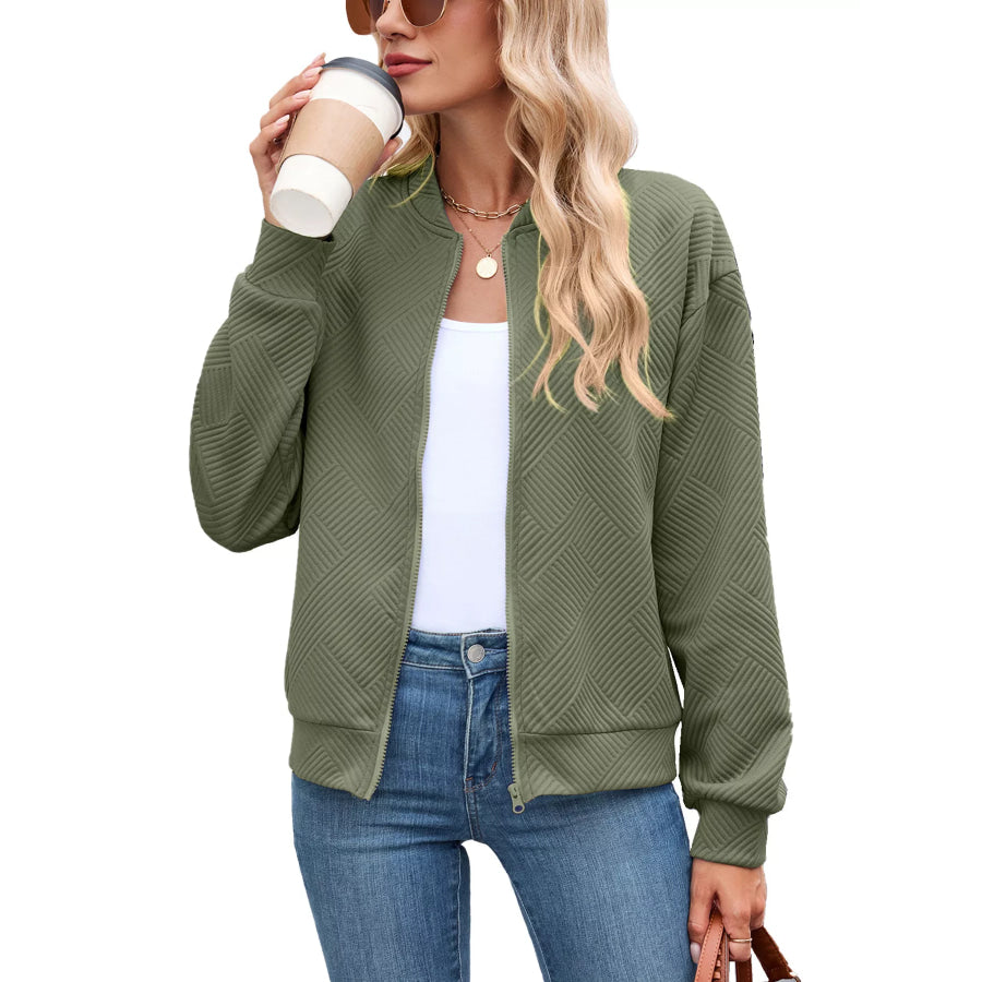Textured Zip Up Jacket Army Green / S Apparel and Accessories
