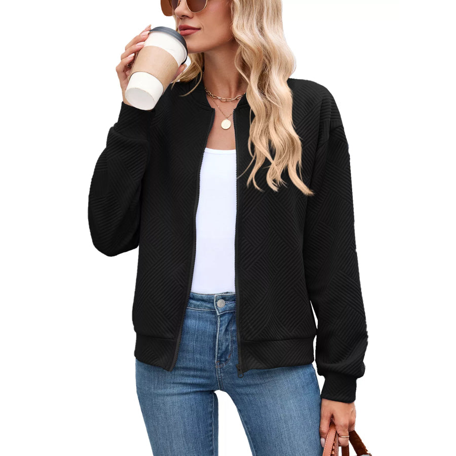 Textured Zip Up Jacket Black / S Apparel and Accessories