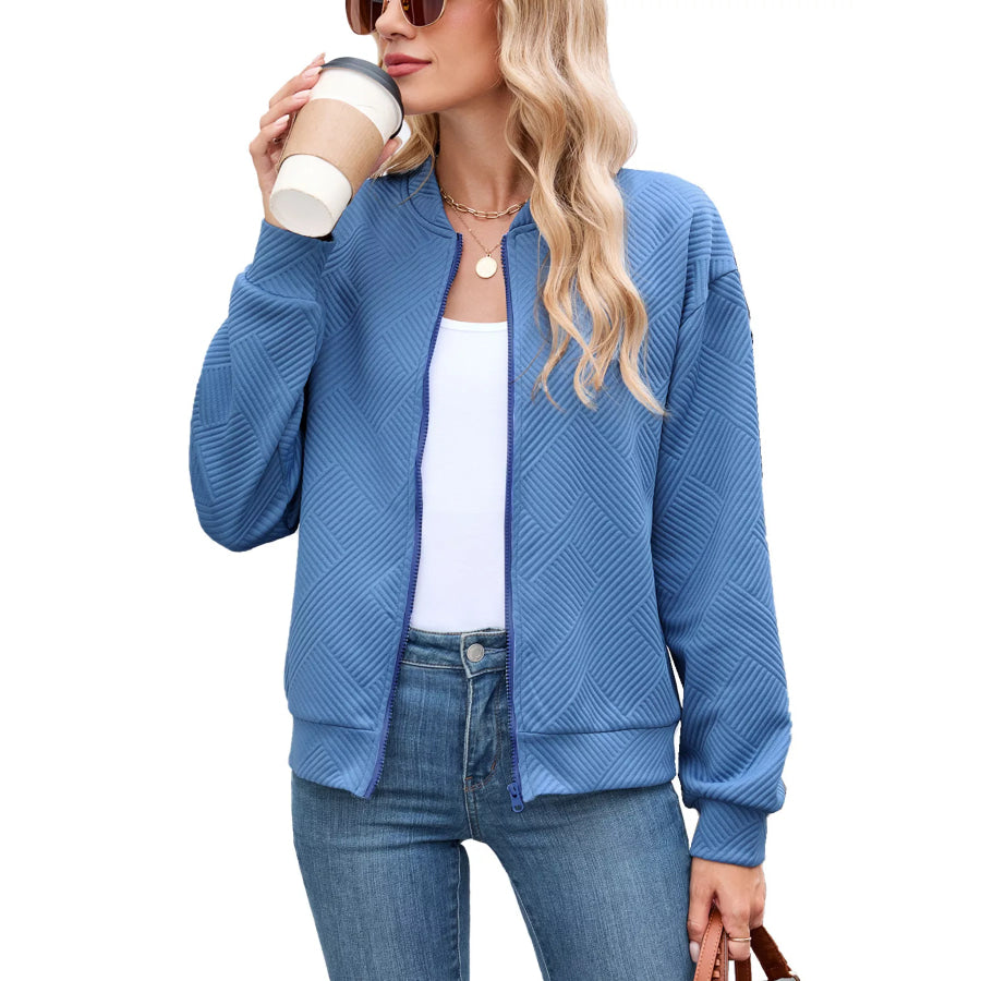 Textured Zip Up Jacket Blue / S Apparel and Accessories