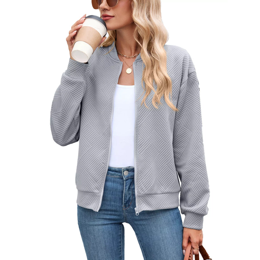 Textured Zip Up Jacket Grey / S Apparel and Accessories