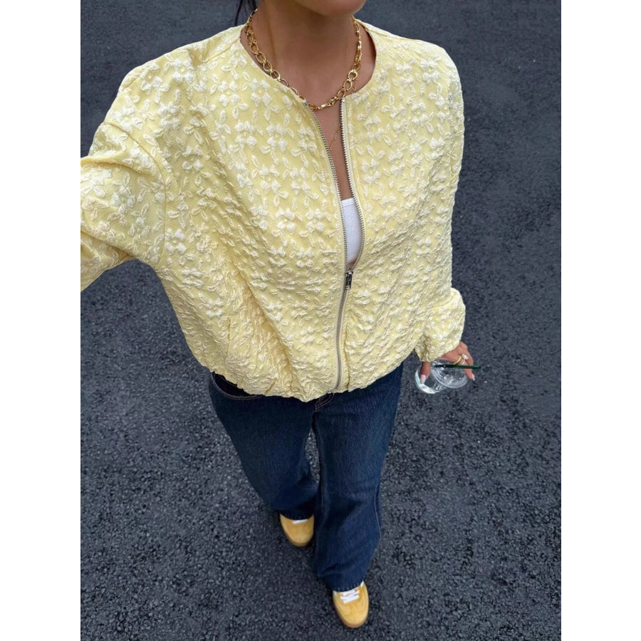 Textured Zip Up Jacket Yellow / S Apparel and Accessories