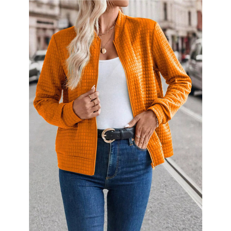 Textured Zip-Up Long Sleeve Jacket Apparel and Accessories