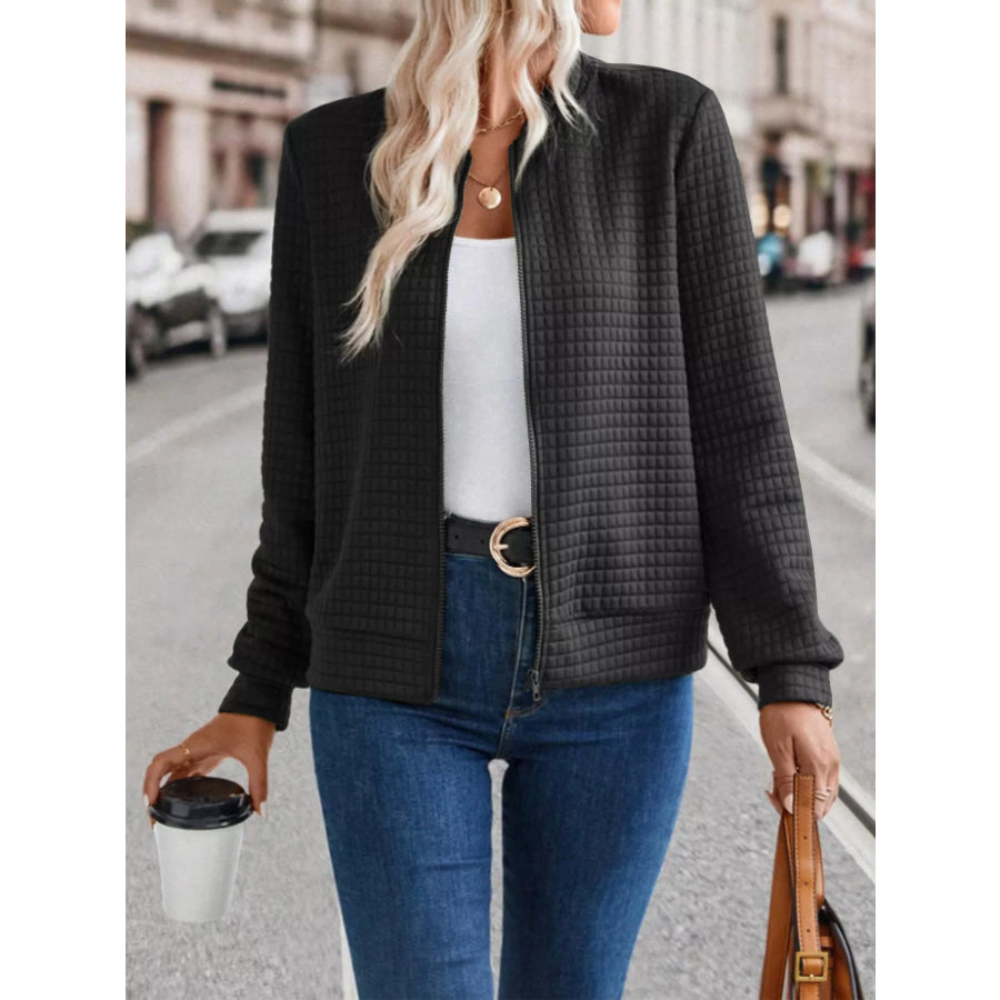 Textured Zip-Up Long Sleeve Jacket Apparel and Accessories