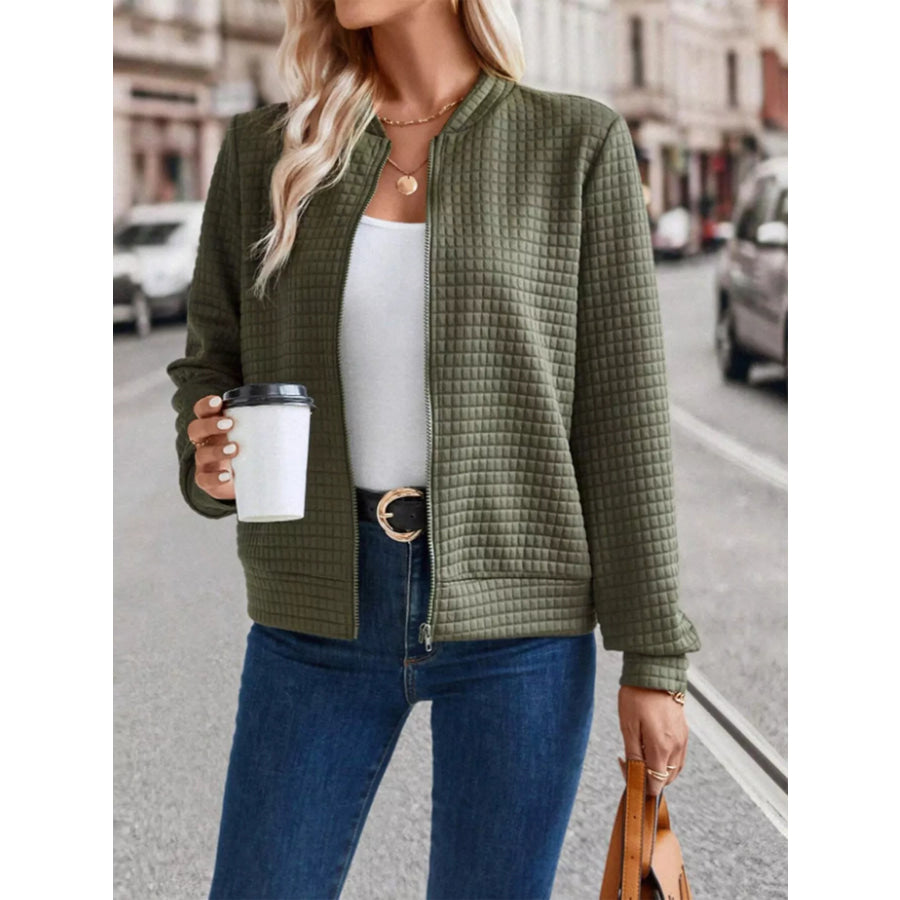 Textured Zip-Up Long Sleeve Jacket Apparel and Accessories
