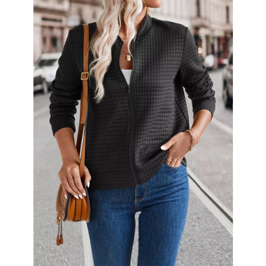 Textured Zip-Up Long Sleeve Jacket Apparel and Accessories