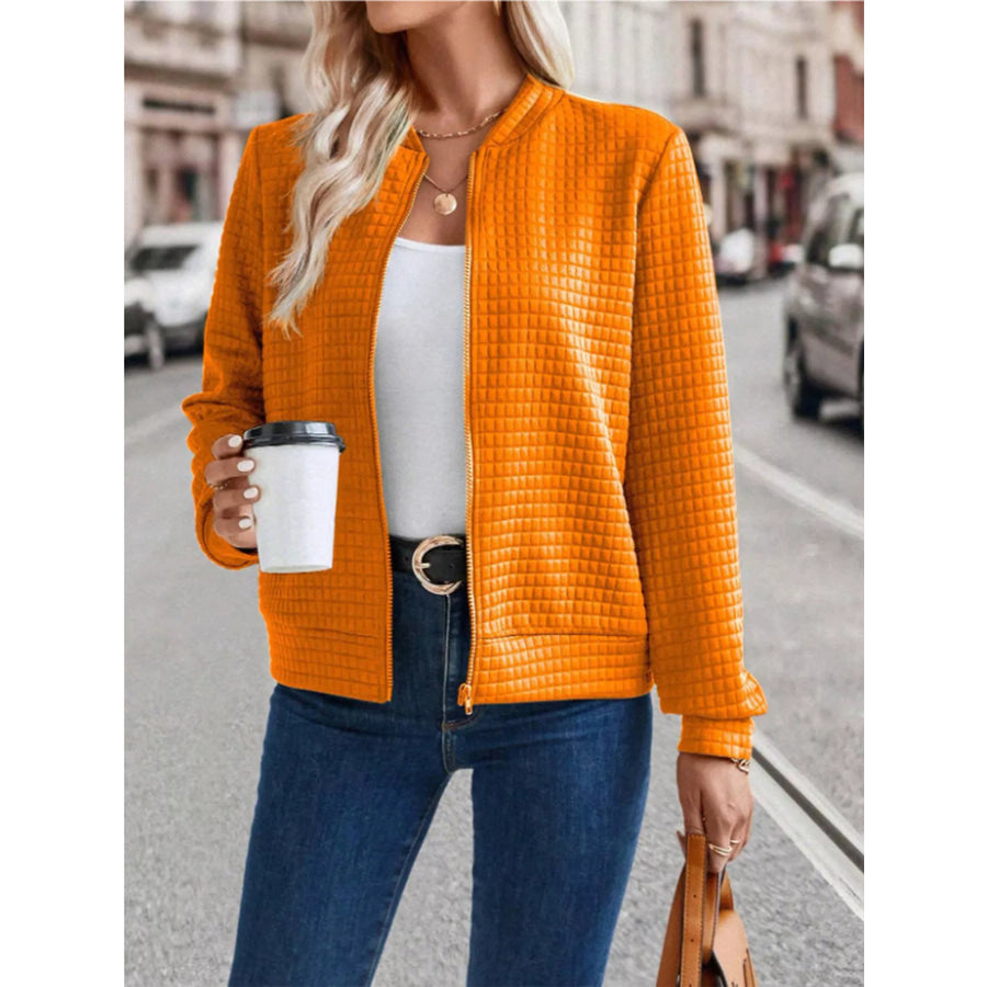 Textured Zip-Up Long Sleeve Jacket Apparel and Accessories