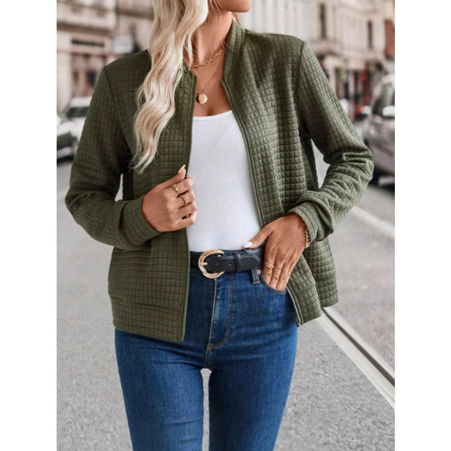 Textured Zip-Up Long Sleeve Jacket Apparel and Accessories