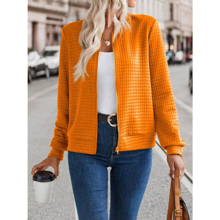 Textured Zip-Up Long Sleeve Jacket Apparel and Accessories