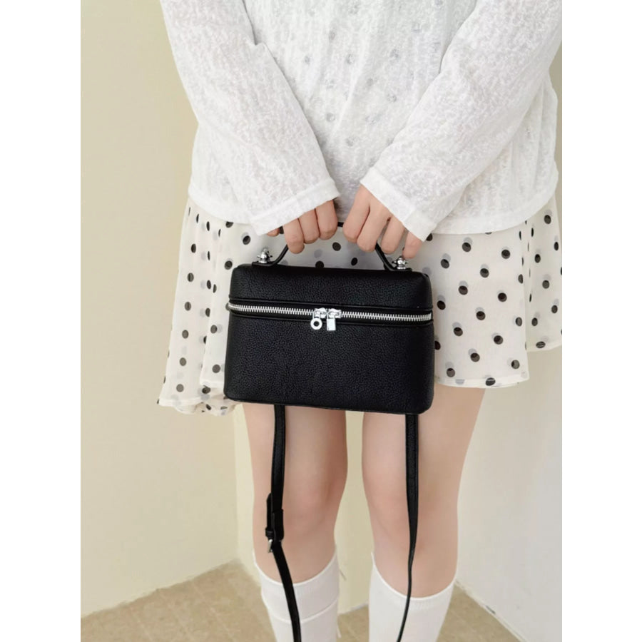 Textured Zipper Crossbody Bag Black / onesize Apparel and Accessories